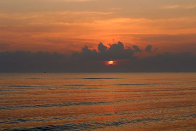 Scenic view of sea against orange sky