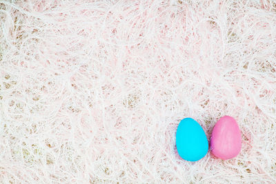 Directly above shot of easter eggs on rug