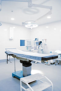 Empty operating room in a hospital. surgical equipment with operating table. 