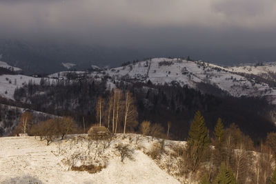 Scenic view of snowcapped mountains against sky