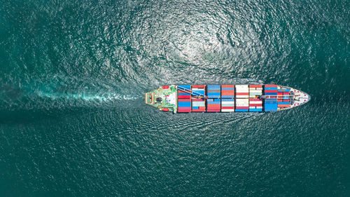 High angle view of boat in water