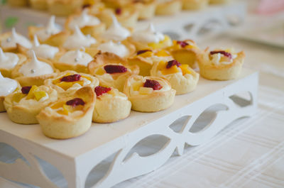 Close-up of cookies in plate on table