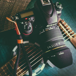 High angle view of guitar