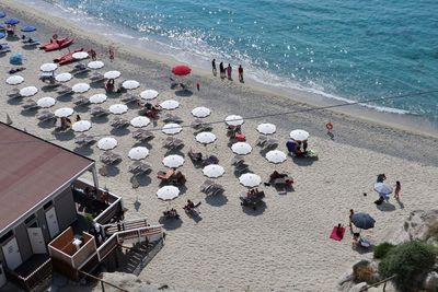 High angle view of people on beach