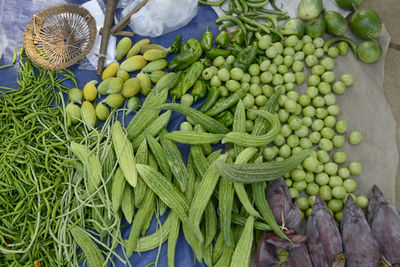 High angle view of vegetables for sale at market stall