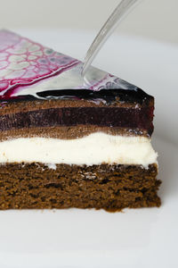 Close-up of chocolate cake in plate