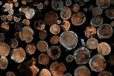 Full frame shot of stacked logs