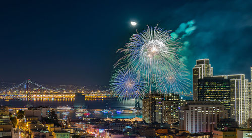 Firework display at night