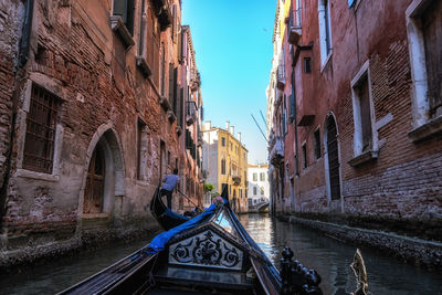 The view of venice canal and bridges from a gondola ride. venice, italy