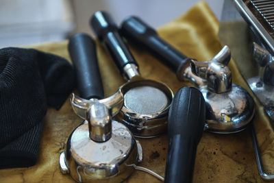 High angle view of objects on table at home