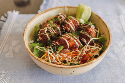 Close-up of food in bowl on table