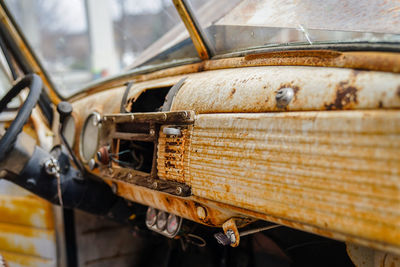 Interior of rusty car