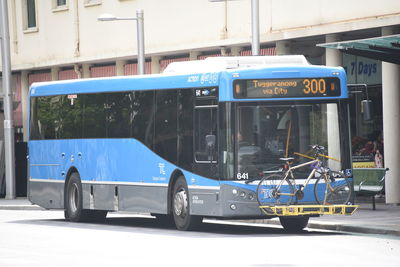 View of bus stop sign on street