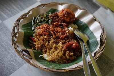 High angle view of meal served in plate