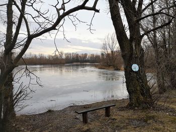 Scenic view of lake against sky during winter