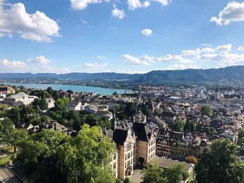 High angle view of townscape against sky