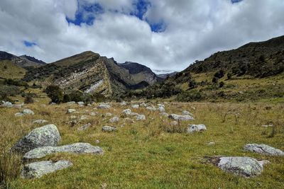 Scenic view of mountains against sky