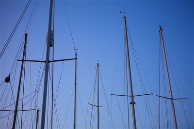 Low angle view of masts against clear sky