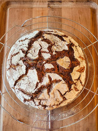 High angle view of cake on table