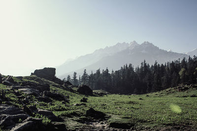 Scenic view of mountains against clear sky