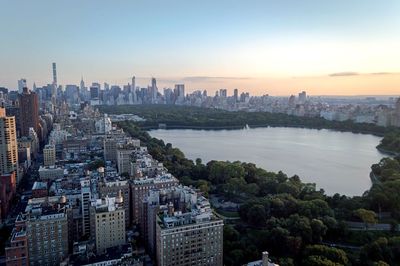 View of city skyline against clear sky