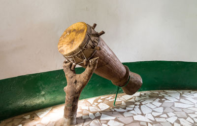 High angle view of chain against wall