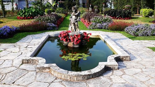 View of fountain in garden