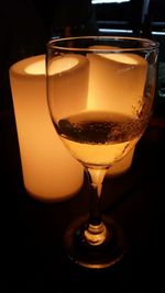 Close-up of beer in glass on table