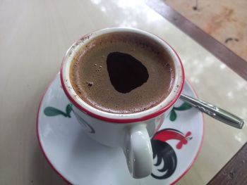 High angle view of coffee on table