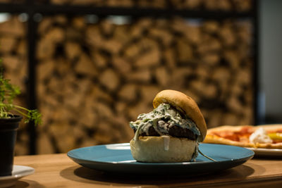 Close-up of food in plate on table