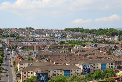 High angle view of townscape against sky