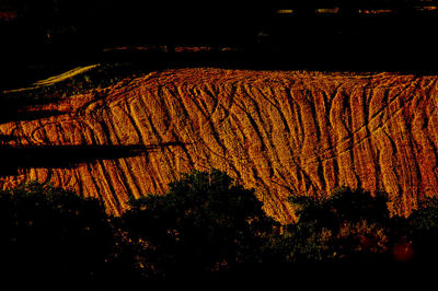 High angle view of field at night