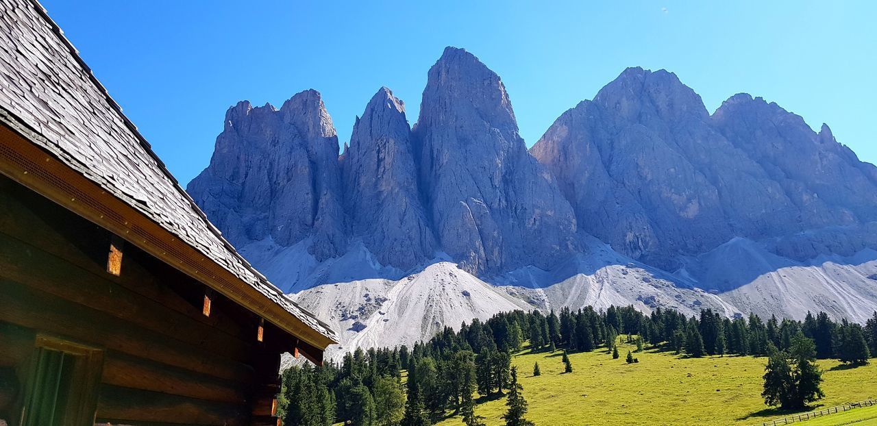 PANORAMIC VIEW OF MOUNTAINS AGAINST CLEAR SKY