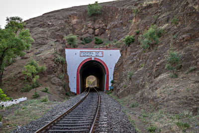 Railroad tracks in tunnel