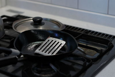 High angle view of black coffee in kitchen
