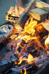 Close-up of bonfire on barbecue grill