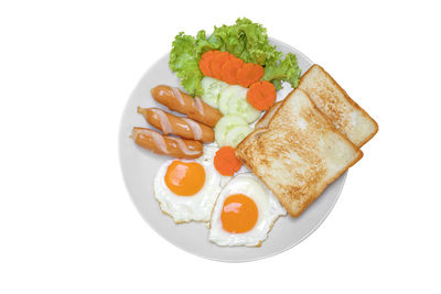 High angle view of breakfast served in plate