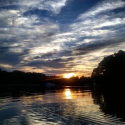 Scenic view of calm lake against cloudy sky