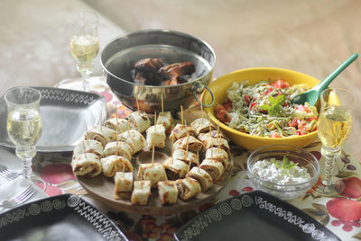 High angle view of food on table