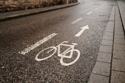 Close-up of text on road