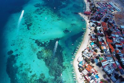 High angle view of people in sea