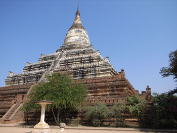 Low angle view of pagoda against clear sky