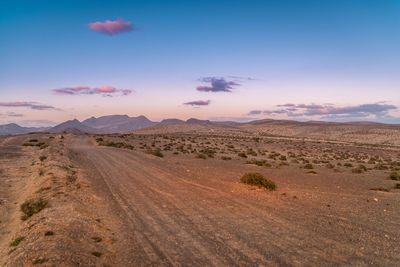 Scenic view of desert road against sky