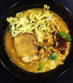 High angle view of meal served in bowl