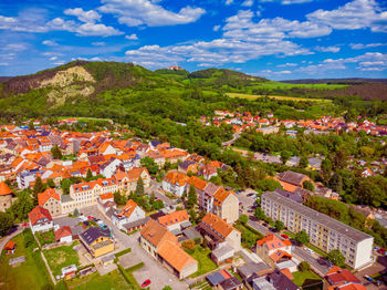 High angle view of townscape against sky