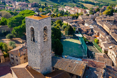 High angle view of buildings in city