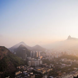 High angle view of townscape against sky during sunset