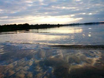 Scenic view of lake against cloudy sky