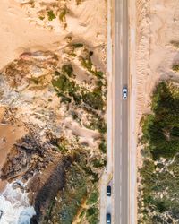 High angle view of road passing through desert