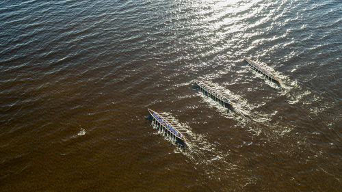 High angle view of churchboat race in calm sea